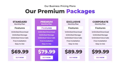 Free Pricing Table for Google Slides and PowerPoint Presentation